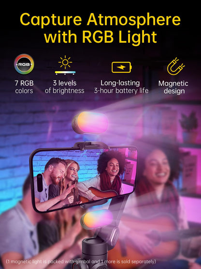 AOCHUAN 3-Axis Gimbal Stabilizer for Smartphone with RGB Magnetic Fill Light Upgraded Face Tracking Focus Wheel Foldable iPhone Gimbal for iPhone/Android Phone Stabilizer Vlog Recording Smart XE Kit