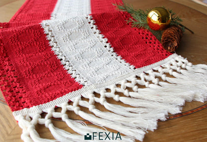 FEXIA Boho Red Table Runner for Holiday Decoration 72 Inches Long Red & Cream Christmas Table Decor for Home Party (13x72 Inches)