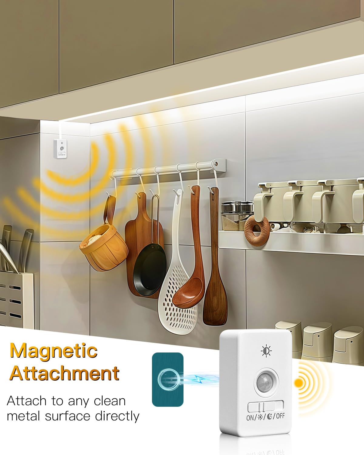 Amagle Under Cabinet Lights, 60 Leds Dimmable Motion Sensor Light Indoor, 2200mAh Rechargeable Battery Closet Lights, 6000K White COB Led Strip Lights for Bedroom, Kitchen, Stair, Shelf, 2 Pack,6.56FT