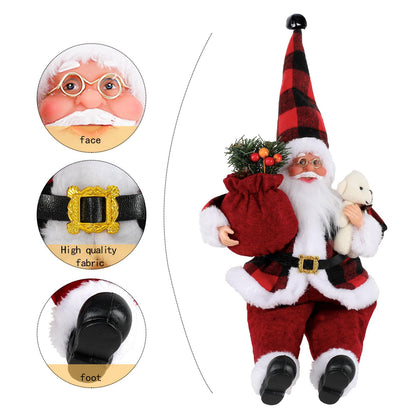 AnyDesign Christmas Sitting Santa Hand Crafted Cute Chic Santa Claus Figurines Doll with Gift Bag and Little Bear Christmas Decoration for Home Office Table Xmas Party Ornament Gift (12 Inch)