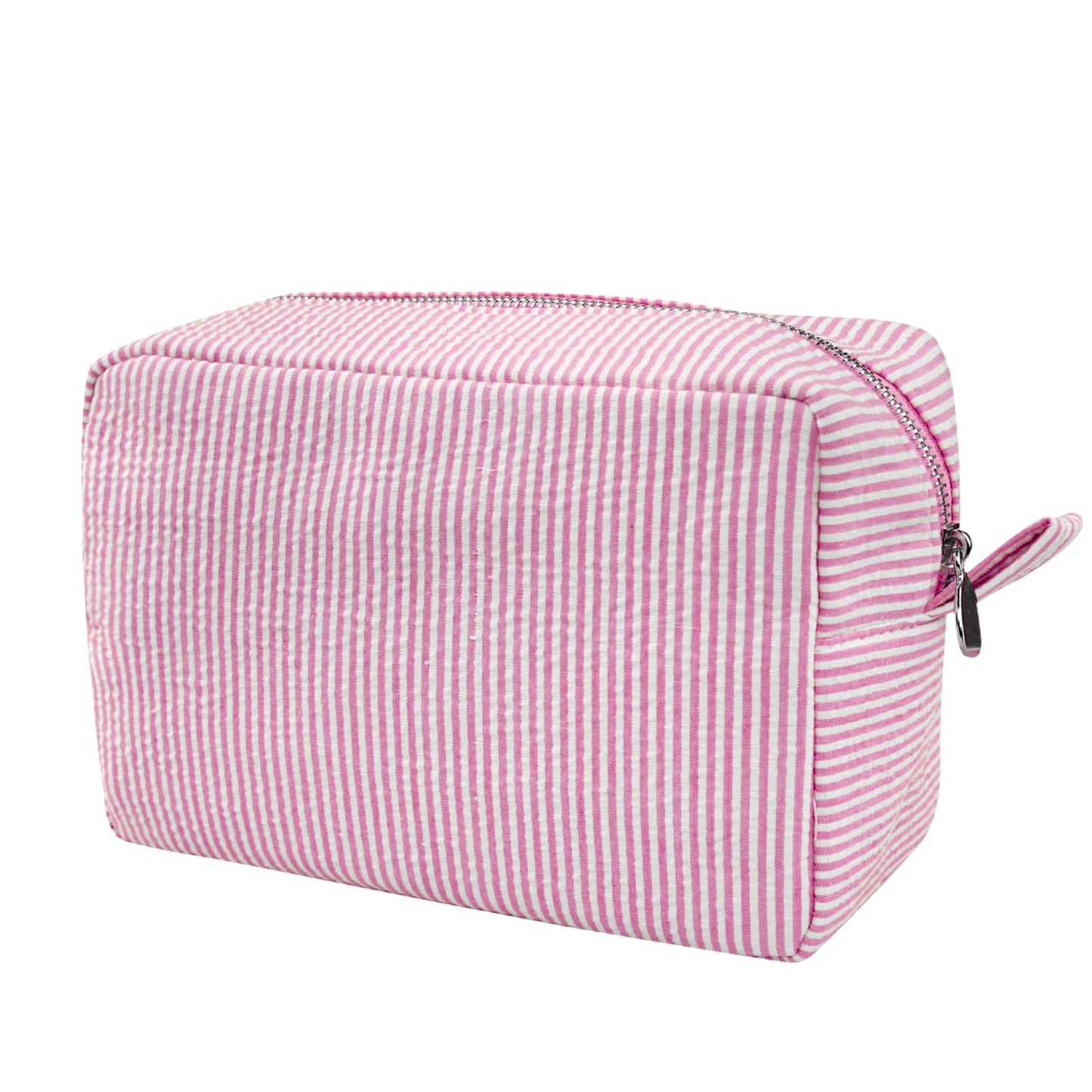 GFU Cosmetic Bag for Women, Large Makeup Bag, Travel Toiletry Stripe Cosmetic Bag, Seersucker Women Aesthetic Organizer Storage Pouch, Girls Handbags Purses (Pink)