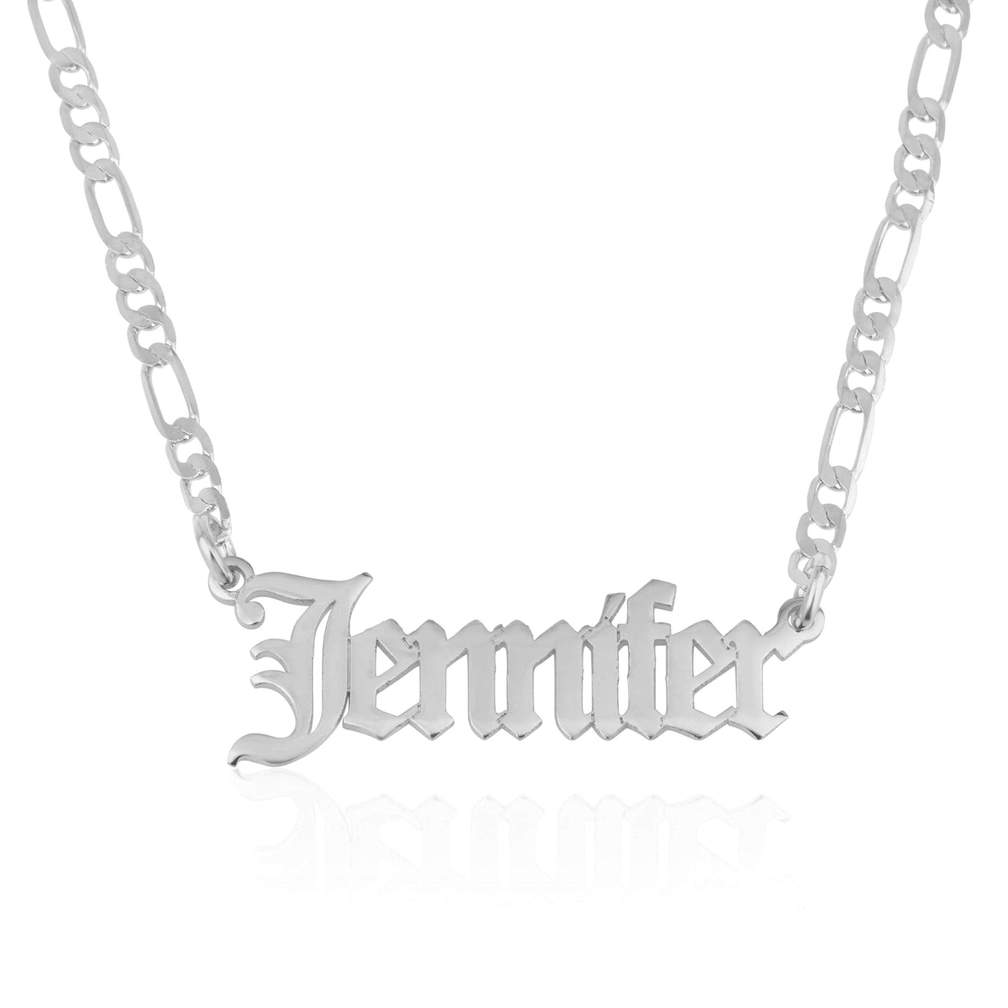 Beleco Jewelry Customize Name Necklace With Figaro Chain in Sterling Silver 925 Custom Name Plate Necklace With 15 Font Style - Personalized Any Name/Word Up To 11 Characters - Womans Mens Gift Ideas