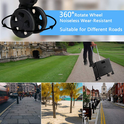 FELICON SELORSS Foldable Utility Cart Folding Portable Rolling Crate Handcart with Durable Heavy Duty Plastic Telescoping Handle Collapsible 4 Rotate Wheels for Travel Shop Move Luggage Office(Black)