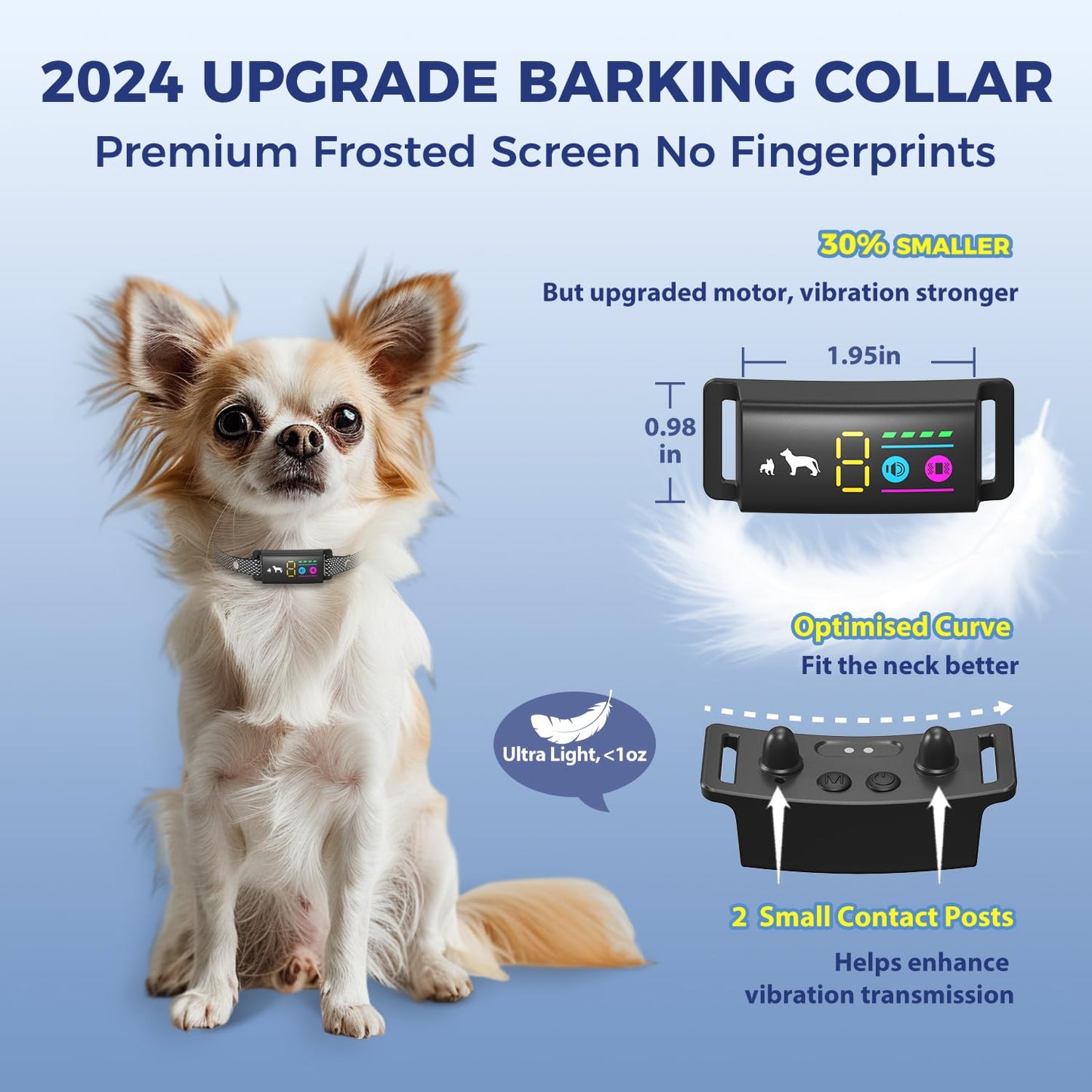 Anti Bark Collar for Dogs, No Shock Bark Collar, Beep & Vibration, 5 Adjustable Sensitivity, Rechargeable Dog Barking Collar, IP67 Waterproof - Bark Collars for Large Medium Small Dogs, Black