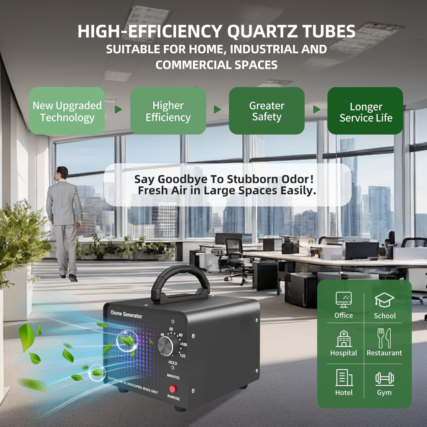 HHGM 48,000mg/h High Capacity Ozone Machine Generator, Commercial Industrial Quartz Tube Air Purifier, Ionizer & Deodorizer Ozone Odor Eliminator Suitable for Home, Car, Basements, Pets, Smoke, Farms