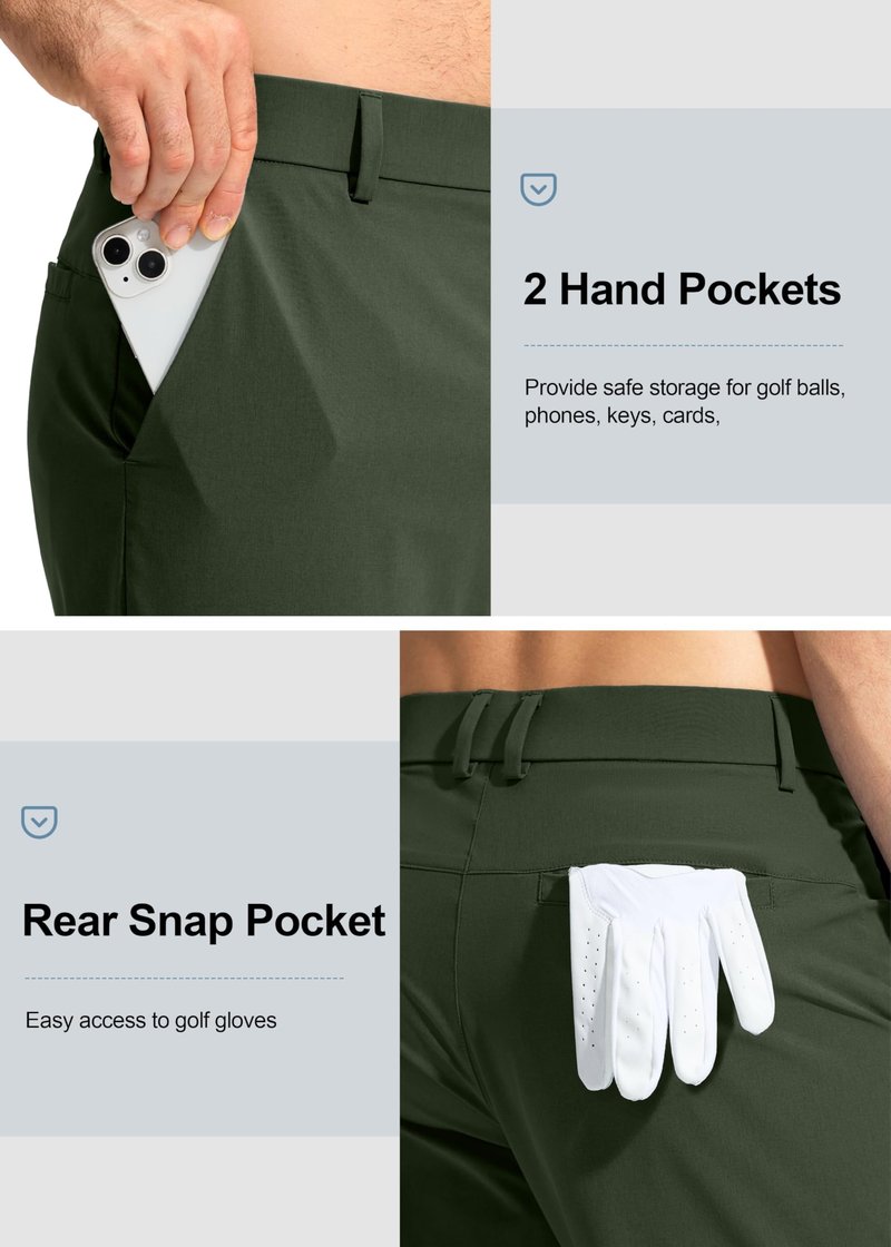 Pudolla Men's Golf Pants Mens Dress Pants Stretch Work Pants 30 Lightweight Quick Dry Slacks Casual Trousers with Pockets(Army Green 38Wx30L)
