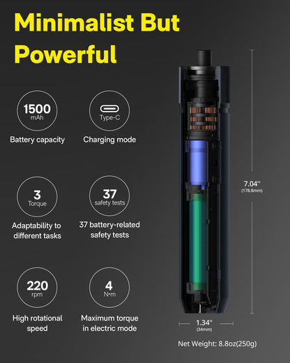 HOTO Electric Screwdriver Set, 3.6V Rechargeable Screwdriver Set with 12 S2-Steel Bits, Cordless Power Screwdriver with LED Light, All-in-One Design, 3 Torque, 4N·m 1500mAh, USB-C Charging