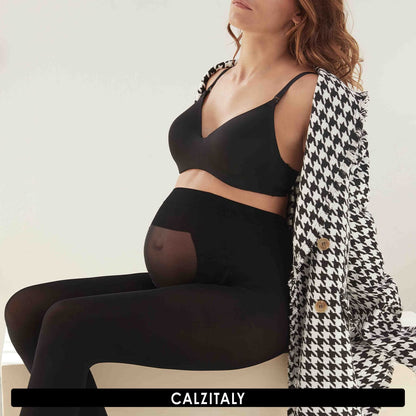 CALZITALY - 2 PAIRS Semi Opaque Maternity Tights, Pregnancy Tights, ComfortableMaternity Pantyhose, 40 DEN | MADE IN ITALY | (L, Black Color)