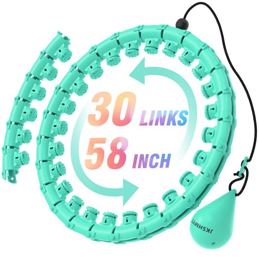 JKSHMYT Weighted Hula Circle Hoops for Adults Weight Loss, Infinity Fit Hoop Plus Size, 30 Detachable Links, Exercise Hoop for Women and Beginners (Cyan)