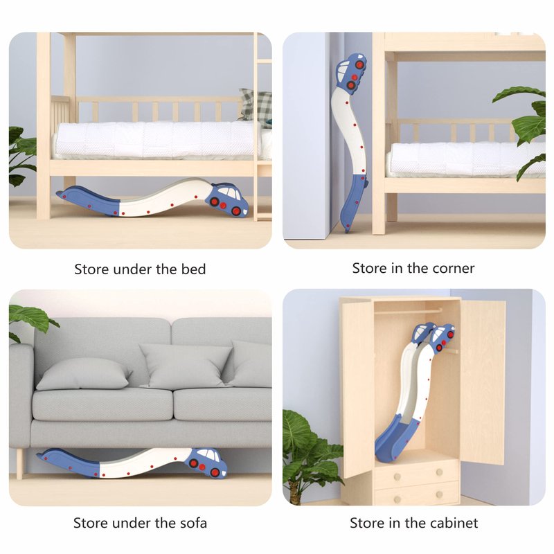 Couch Slide for Stairs Bed Kids Extended Widened Toddler Slide Plastic Indoor Toy Easy to Assemble Store Car Blue Plus