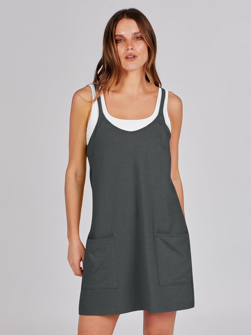 ANRABESS Women Athletic Dress Summer Tennis Workout Active Sports Mini Romper Dress Built in Shorts Travel Vacation Clothes Deep Gray X-Large