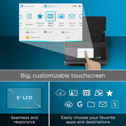 ScanSnap iX2500 Wireless or USB High-Speed Cloud Enabled Document, Photo & Receipt Scanner with Large 5" Touchscreen and 100 Page Auto Document Feeder for Mac or PC, Black