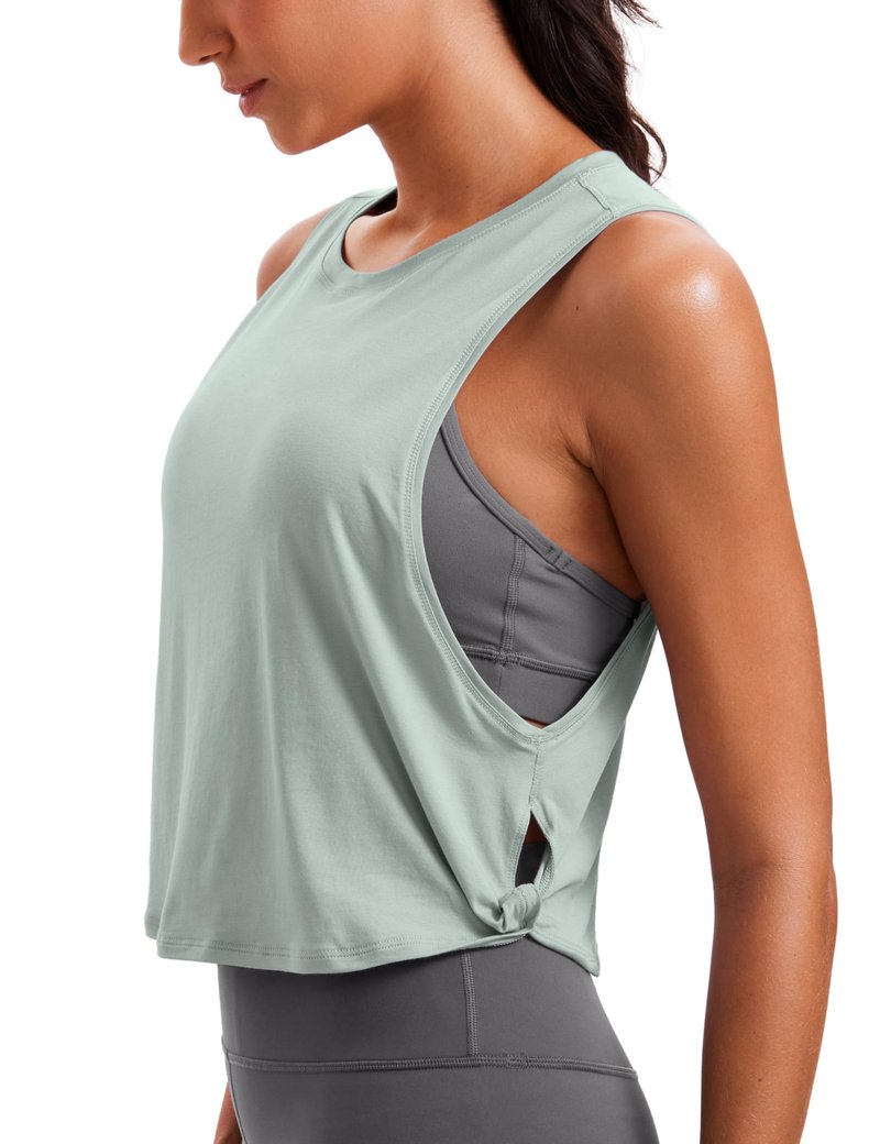 CRZ YOGA Pima Cotton Large Armhole Tank Tops for Women - Workout Sport Athletic Yoga Running Gym Loose Crop Sleeveless Shirts Jade Grey Large
