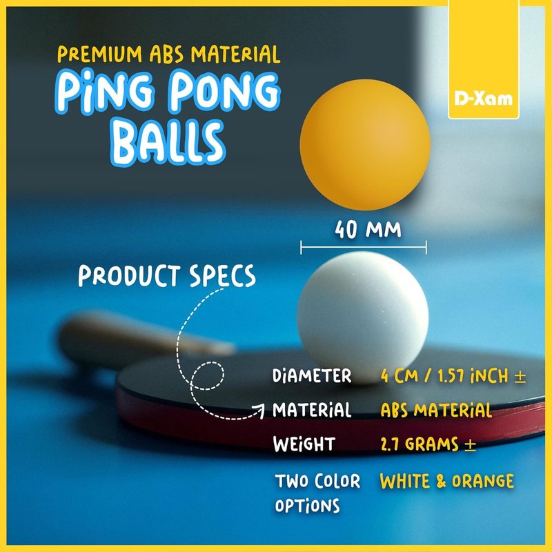 D-Xam 50 Pack White Ping Pong Balls 1 Star 40mm Official Size + Weight Professional ABS Table Tennis Ball for Training & Practice - Durable High Performance