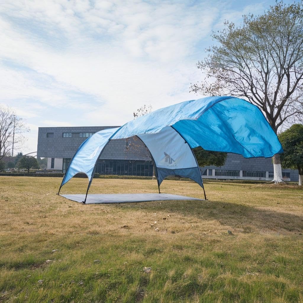 Beach Tent - Beach Shade Canopy Compact Fold (16.9x3.9″), Own Patent, 360° Ventilation, Large Side Storage Pocket, UV Protection Portable Sun Shelter for Beach (Blue, 106*65*61″ with 74.8*98.4″ sail)