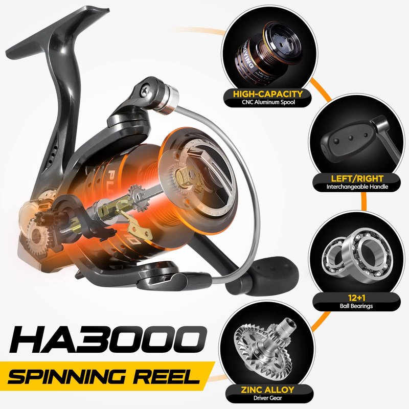 PLUSINNO Fishing Rod and Reel Combos -24 Ton Carbon Fiber Telescopic Fishing Pole - Spinning Reel 12 +1 Shielded Bearings Stainless Steel BB-Free Carrier Bag Case, Travel Saltwater Freshwater Fishing