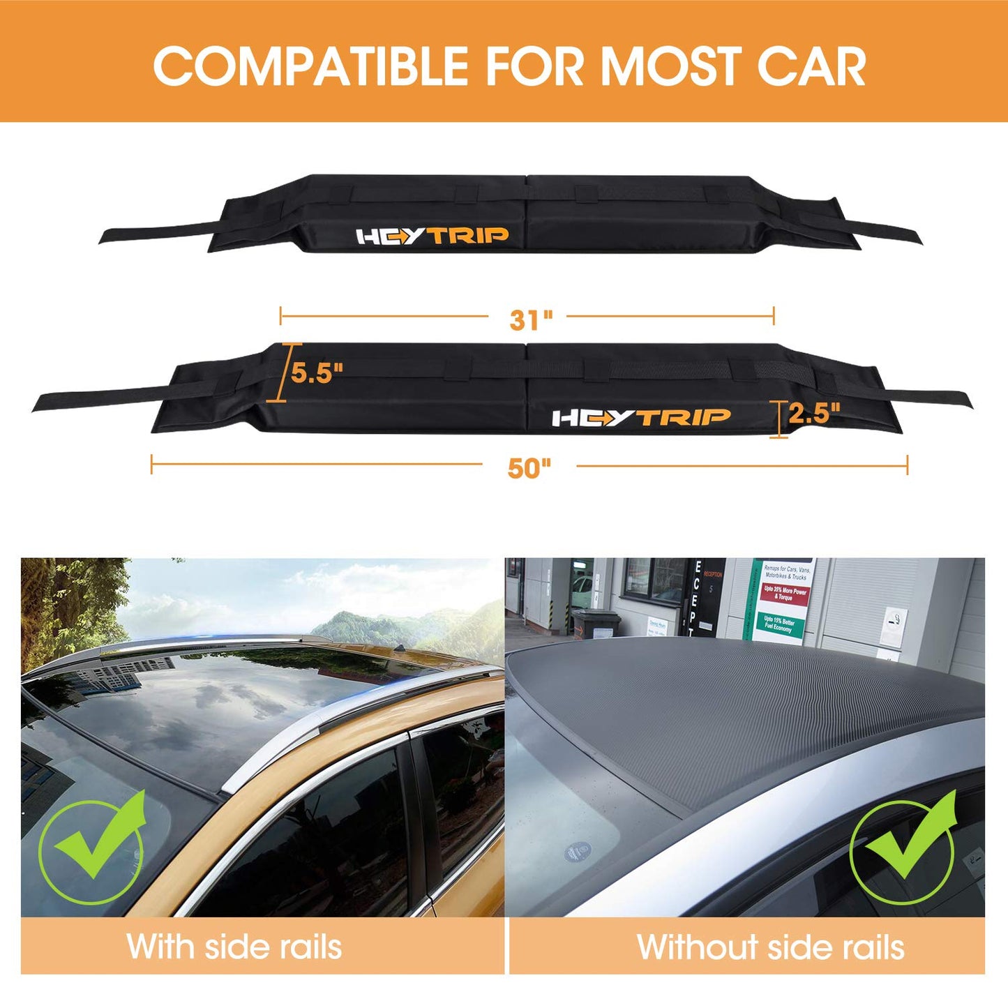 HEYTRIP Universal Soft Roof Rack Pads for Kayak/Surfboard/SUP/Canoe with 15FT Tie-Down Straps and Storage Bag