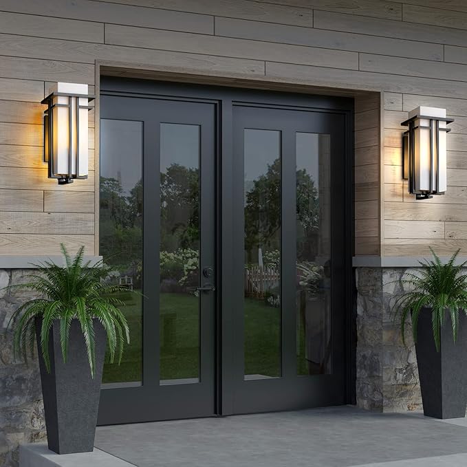 Outdoor Lighting Fixtures Wall Mount, Outdoor Wall Lights Modern with Frosted Glass, Aluminum Exterior Light for House Outdoor Wall Lantern for Garage Porch Carriage Patio (12.2''H, 1 pc)
