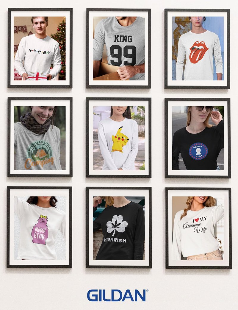 Gildan Custom Long Sleeve T-Shirts - Personalized Heavy Cotton Crewneck Tee Unisex Men Women Adult - Add Your Image, Text & Photo - Customized Long Sleeve Tee Shirts for Men, Women - XX-Large White