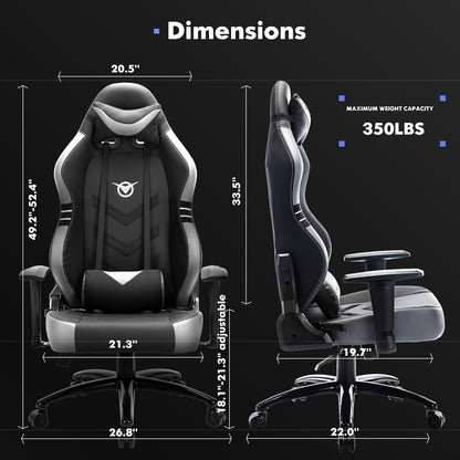 Big and Tall Gaming Chair 350lbs-Racing Style Computer Gamer Chair,Ergonomic Desk Office PC Chair with Wide Seat, Reclining Back, Adjustable Armrest for Adult Teens-Black/Grey