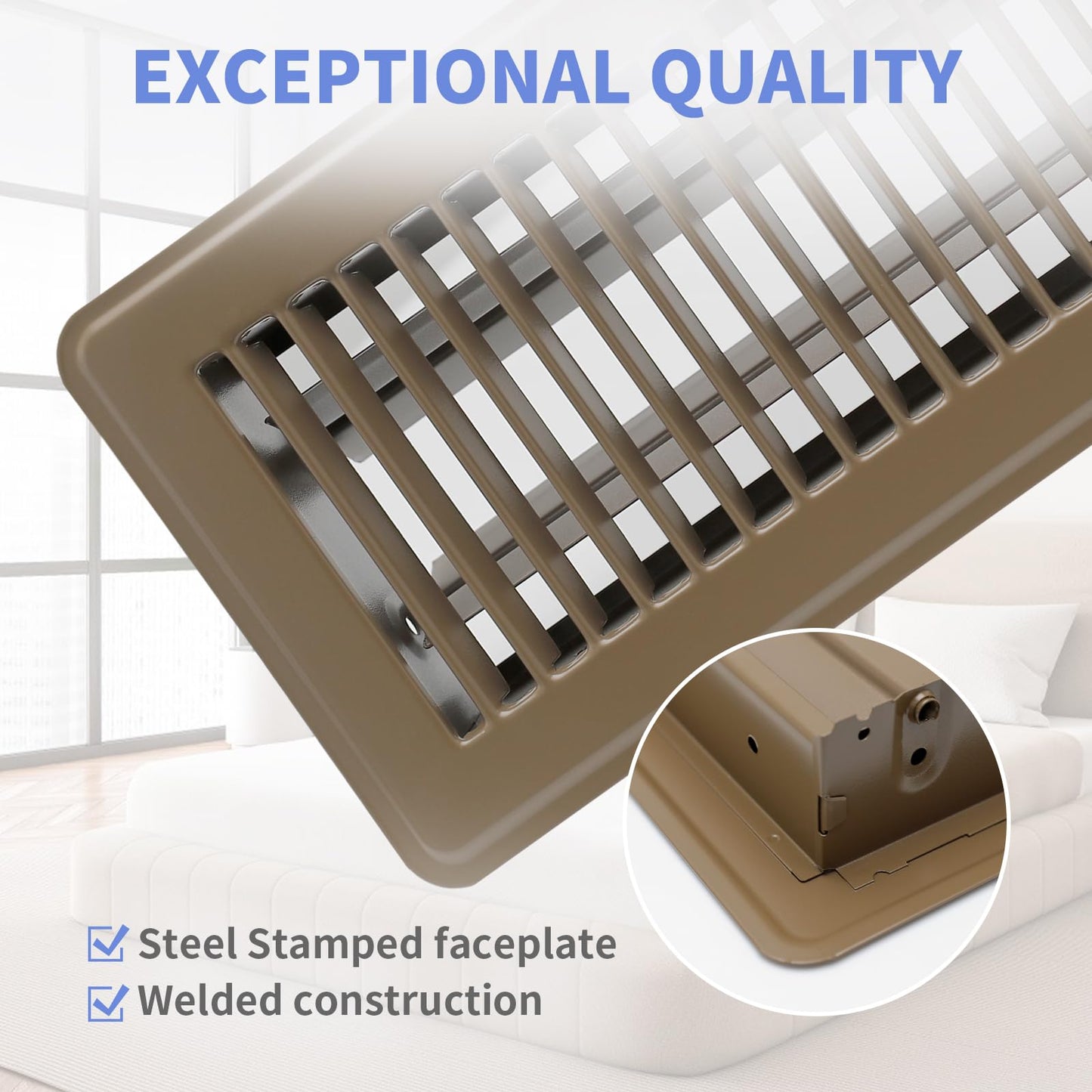 Howeall 4" x 8" Floor Register 2 Pack - Floor Vent Covers Heavy Duty Metal Heat Vent Covers with Rust Proof Finish for Home Floor Heater - Brown