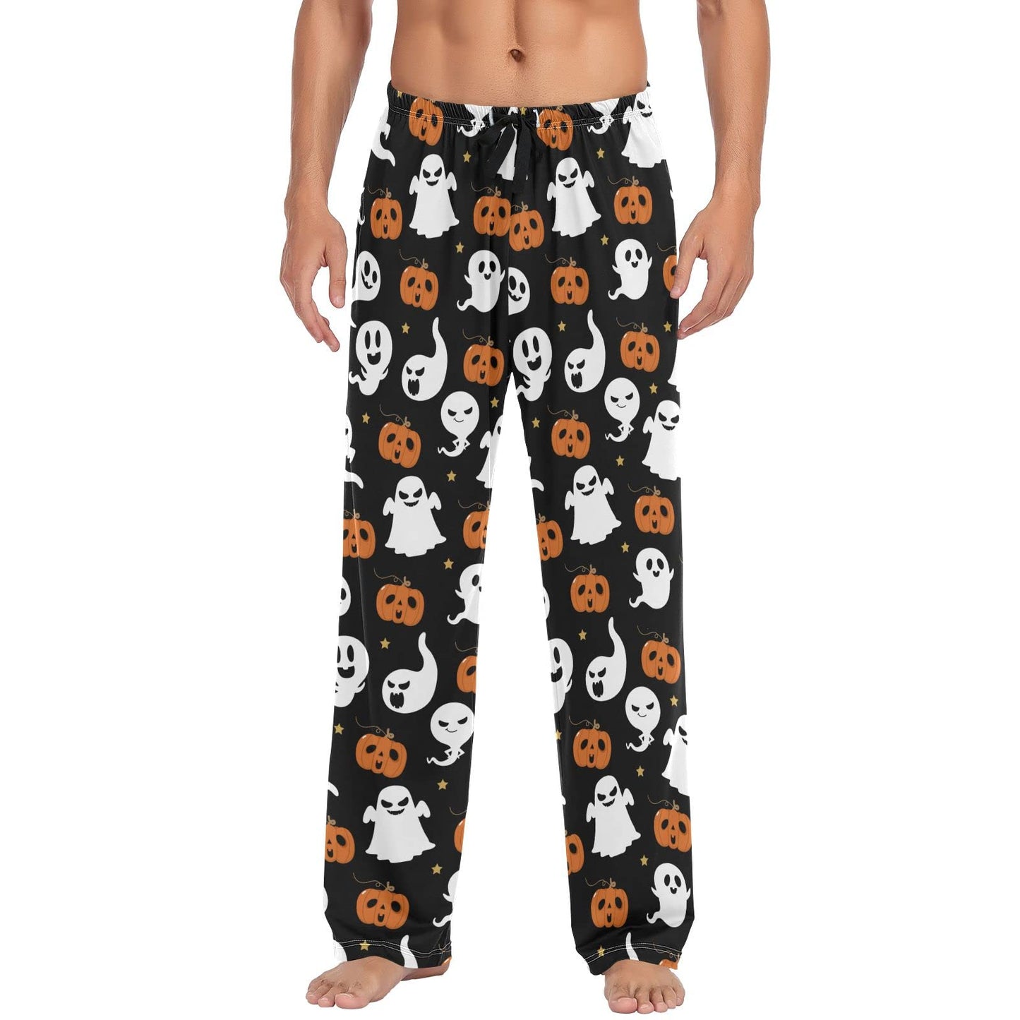 Ollabaky Halloween Men's Pajama Pants Cute and Scary Ghost Pumpkin Pjs Bottoms Sleep Lounge Pants for Men, L