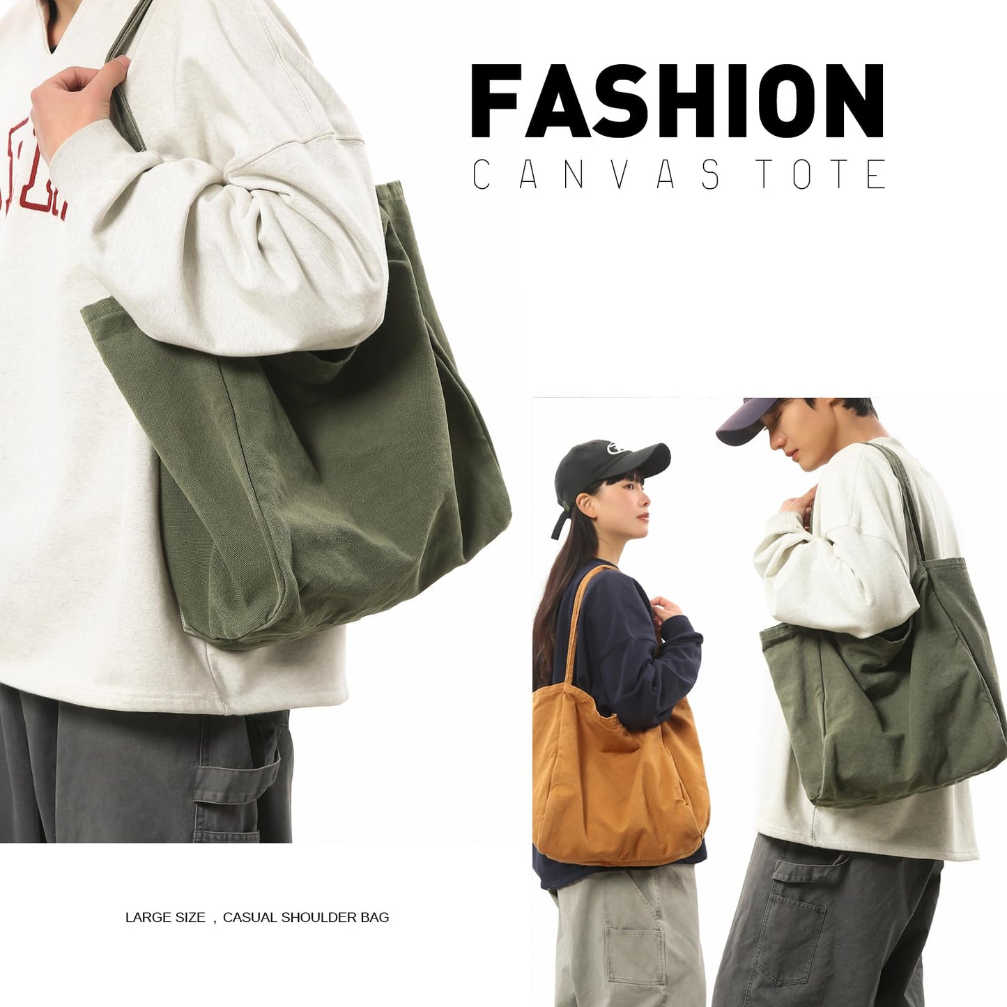YAVCOOL Canvas Tote Bag for Women Large Hobo Shoulder Bag for Work Travel Casual Message Bag Tote Purse handbags