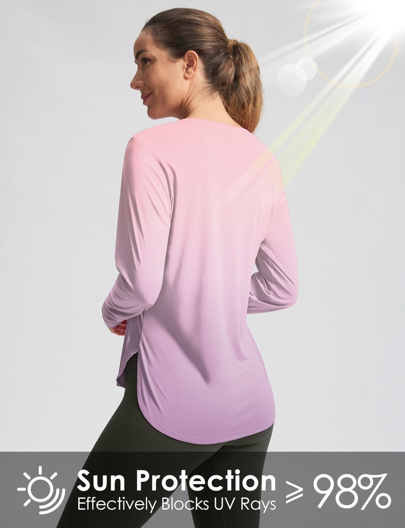 Women's Sun Shirts UPF 50+ Long Sleeve UV Protection Shirt Lightweight Quick Dry Workout Hiking Tops for Women(Pink/Purple Gradient,XL)