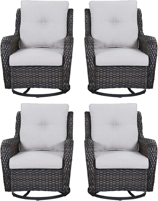 Rilyson Wicker Rocking Chair Swivel Chairs - 4 Piece Rocker Patio Chairs Set Rattan Rocking Chair for Outdoor Porch Deck Garden Backyard(Brown/Beige)