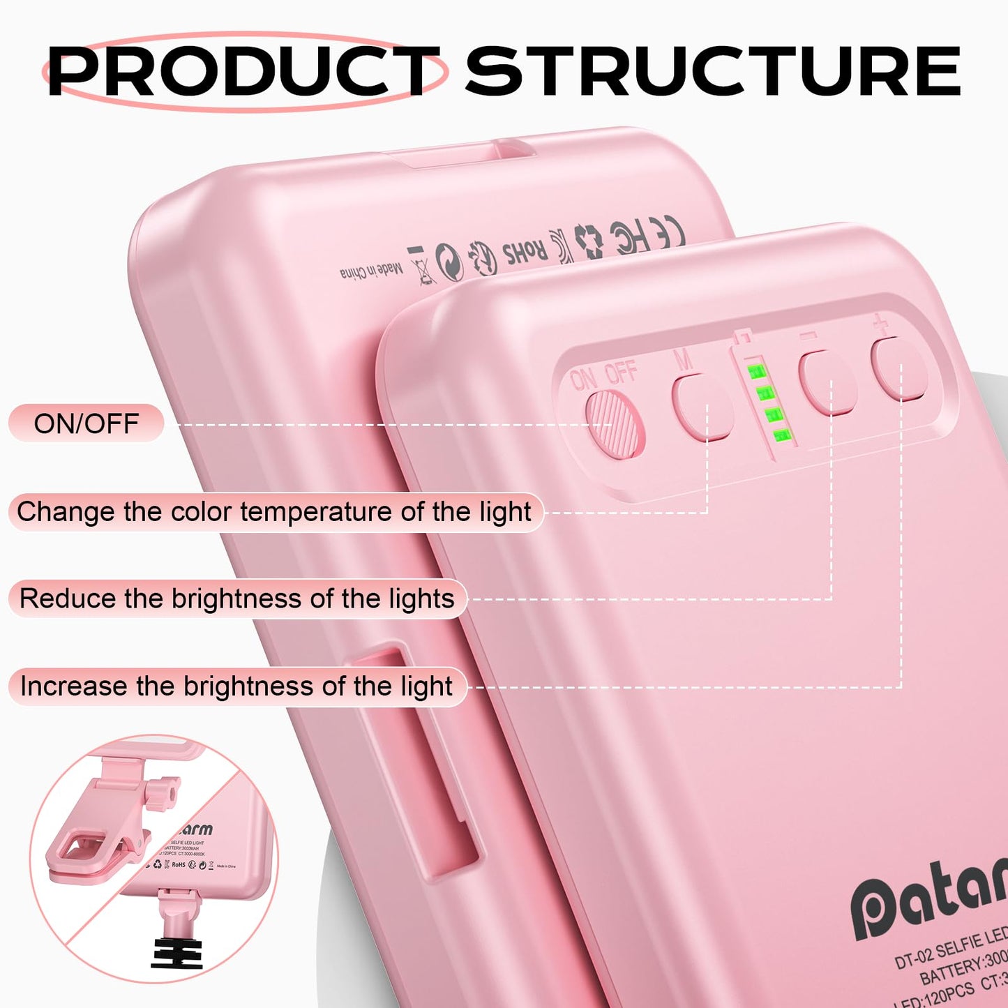 Rechargeable Soft Selfie Light for Phone, Camera, Laptop, 4-14H Battery Portable LED Light for Pictures, Phone Light Clip for Selfie, Vlog, TikTok, Makeup, Video Conference Black