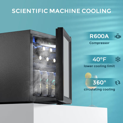 EUHOMY 48 Can Beverage Refrigerator cooler-Mini Fridge Glass Door for Beer Drinks Wines, Countertop Beverage Fridge with Adjustable Shelves Blue LED for Home/Office/Dorm/Bar, 1.3 cu.ft