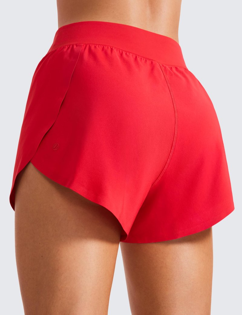 CRZ YOGA High Waisted Split Running Shorts for Women 3" - Comfy Mesh Liner for Workout Athletic GymTrack Quick Dry Deep Red Small