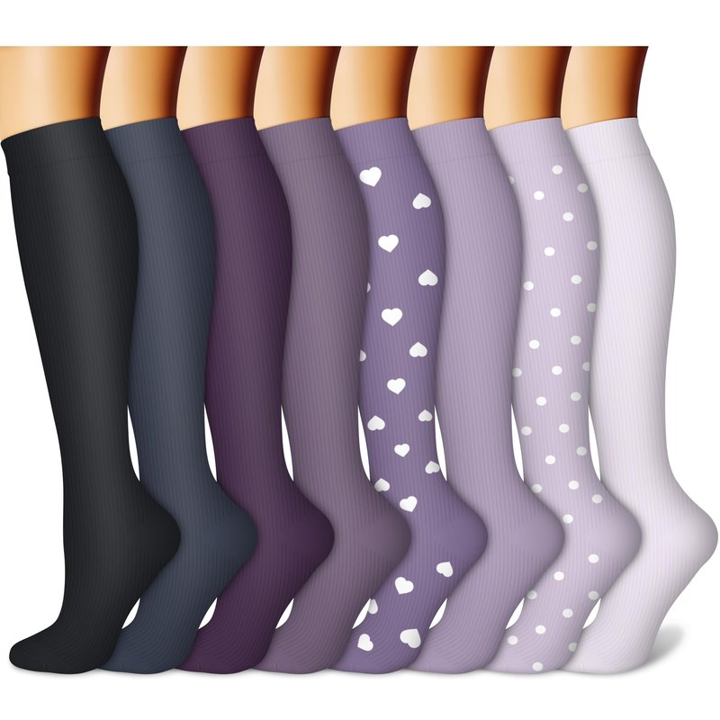 CHARMKING Compression Socks for Women & Men (8 Pairs) 15-20 mmHg Graduated Copper Support Calf Socks are Best for Pregnant, Nurses - Boost Performance, Circulation, Knee High Wide Calf(S/M, Multi 58)