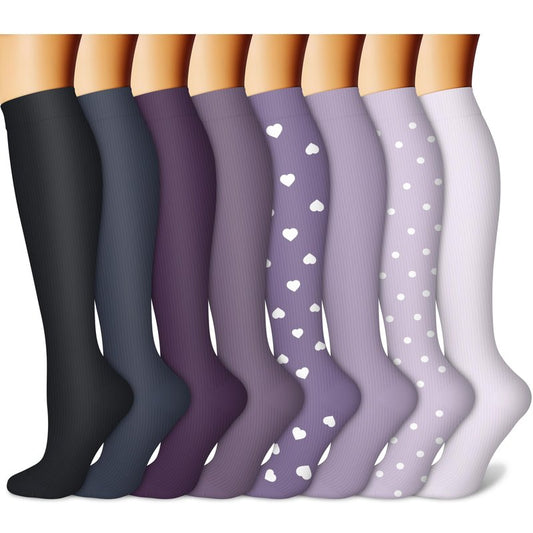 CHARMKING Compression Socks for Women & Men (8 Pairs) 15-20 mmHg Graduated Copper Support Calf Socks are Best for Pregnant, Nurses - Boost Performance, Circulation, Knee High Wide Calf(S/M, Multi 58)