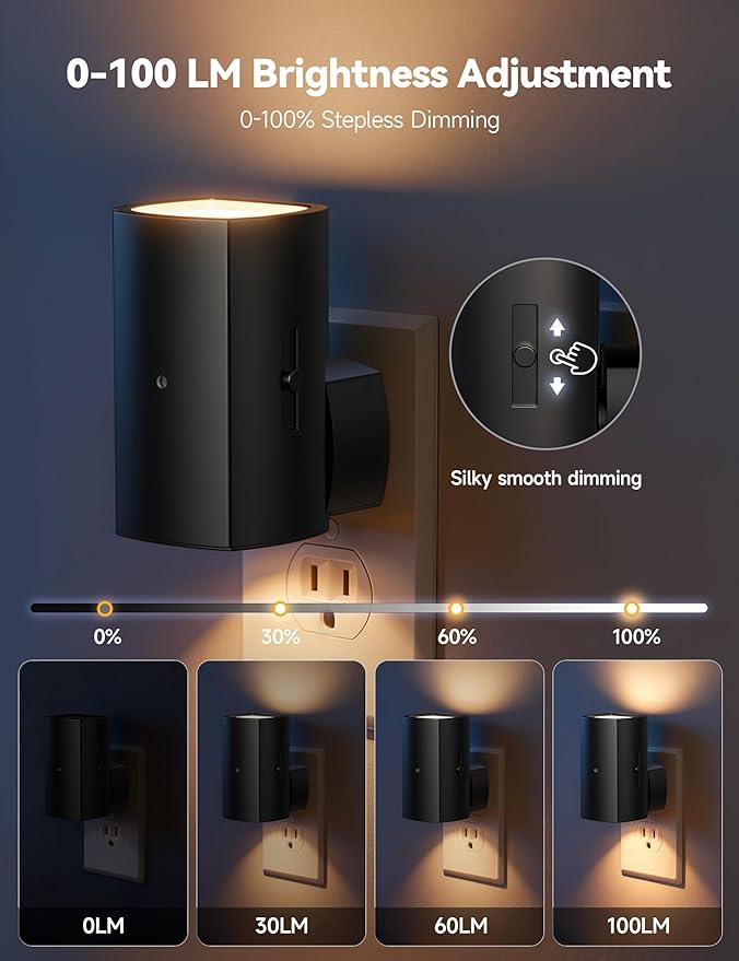 Brightown 2 Pack Night Lights Plug into Wall, Modern Night Light with Rotating Plug, Dusk to Dawn Sensor, 0-100LM Stepless Dimming Aora Night Light for Hallway Bedroom Bathroom, Soft White