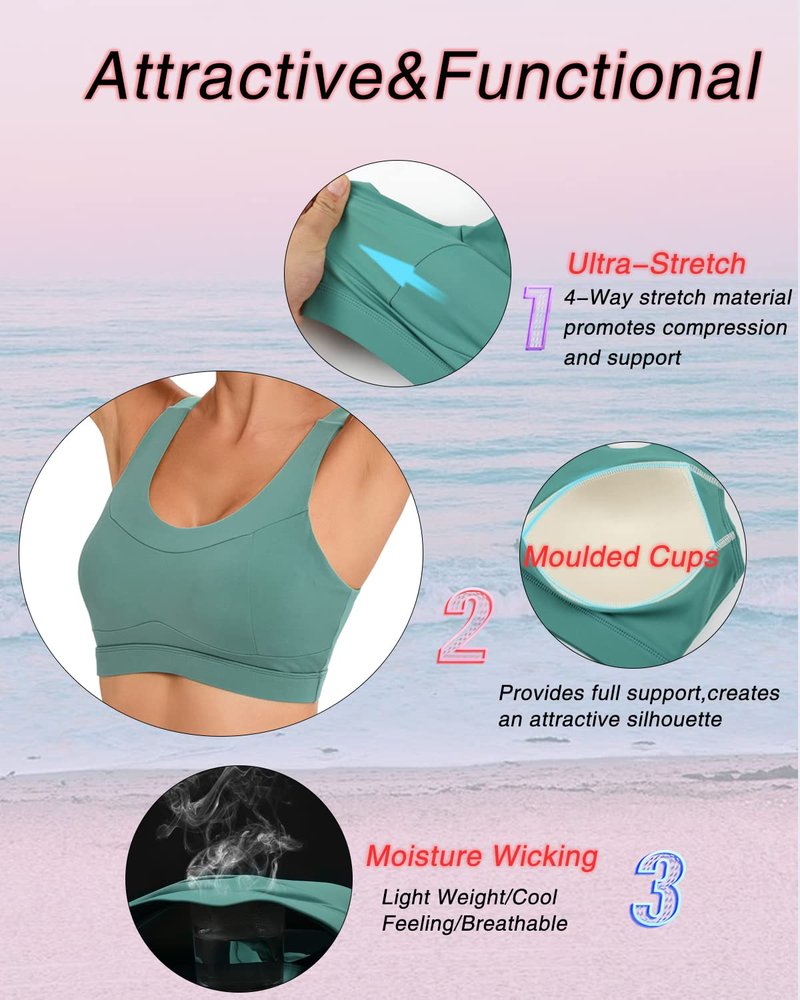 RUNNING GIRL High Impact Sports Bras for Women,Racerback Green Bra Workout Crop Tank Tops Longline Sports Bra Push up(WX2667 Dark Green XL)