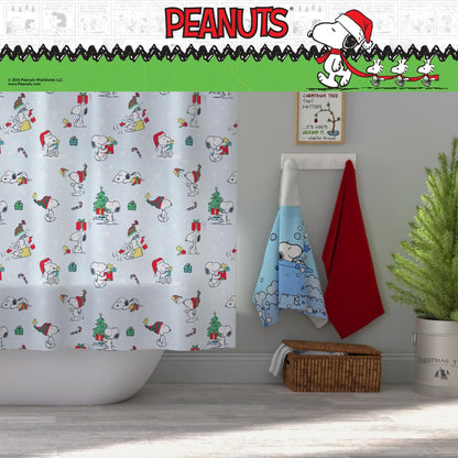 Franco Peanuts Holiday Christmas Bath Microfiber Shower Curtain, 72x72, (Officially Licensed Product)