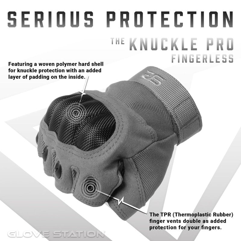 Glove Station The Outdoor - Fingerless Knuckle Gloves for Men - Motorcycle Gloves for Airsoft, Hunting, Work and Hiking - Gray, Medium