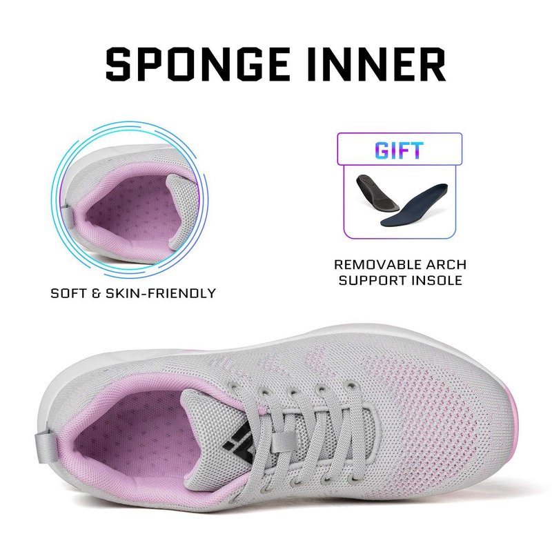 Mishansha Women's Ultra Lightweight Tennis Sneakers - Arch Support, Anti-Slip, Outdoor & Running Shoes - Grey, 9