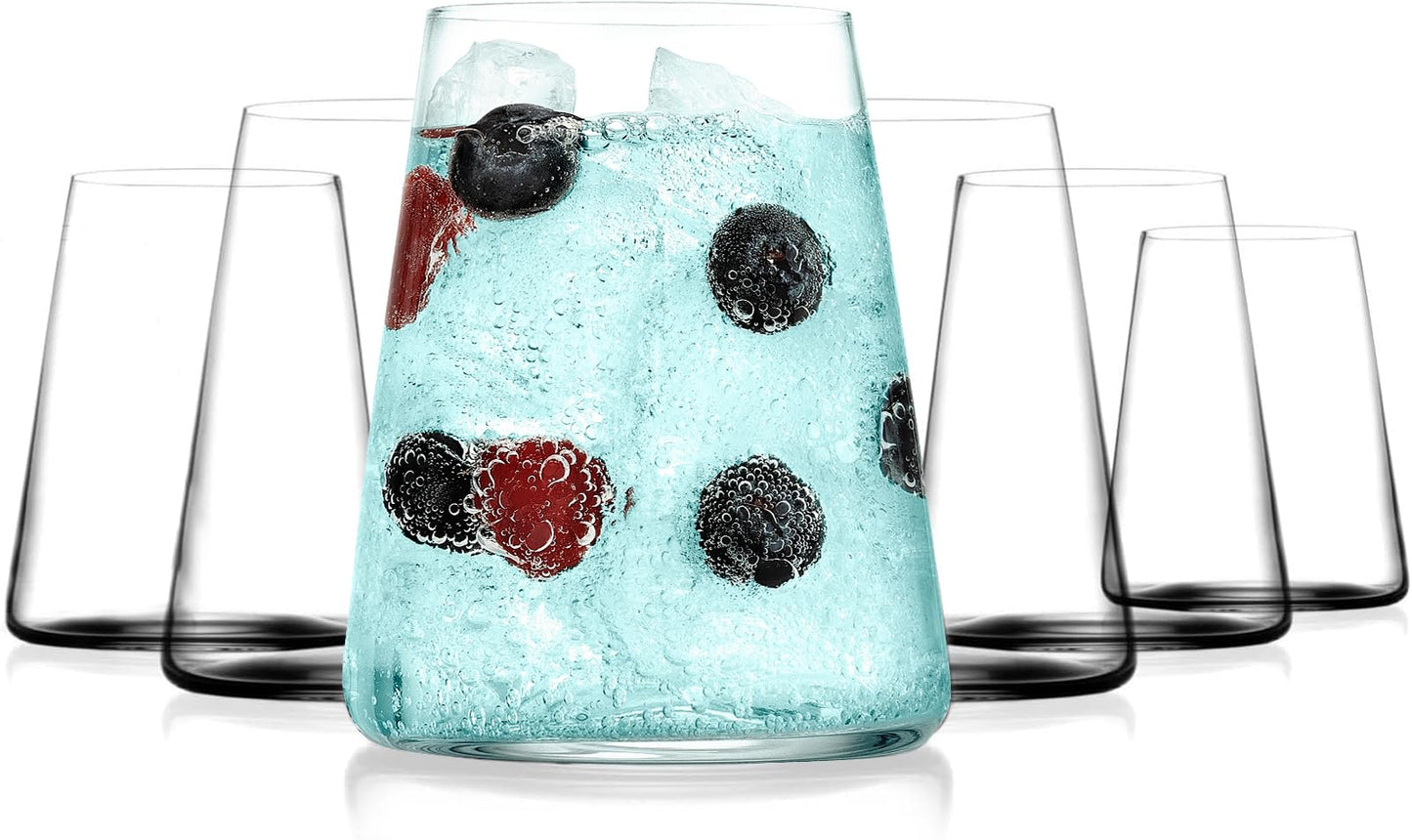 BENETI Drinking Glasses set of 6 | Premium 17oz Highball Glass Cups For Water, Juice, Cocktail, and Wine, Modern and Durable Crystal Glasses