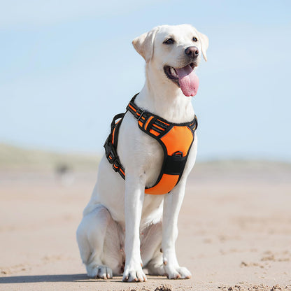 Eagloo Dog Harness for Large Dogs, No Pull Service Vest with Reflective Strips and Control Handle, Adjustable and Comfortable for Easy Walking, No Choke Pet Harness with 2 Metal Rings, Orange, L