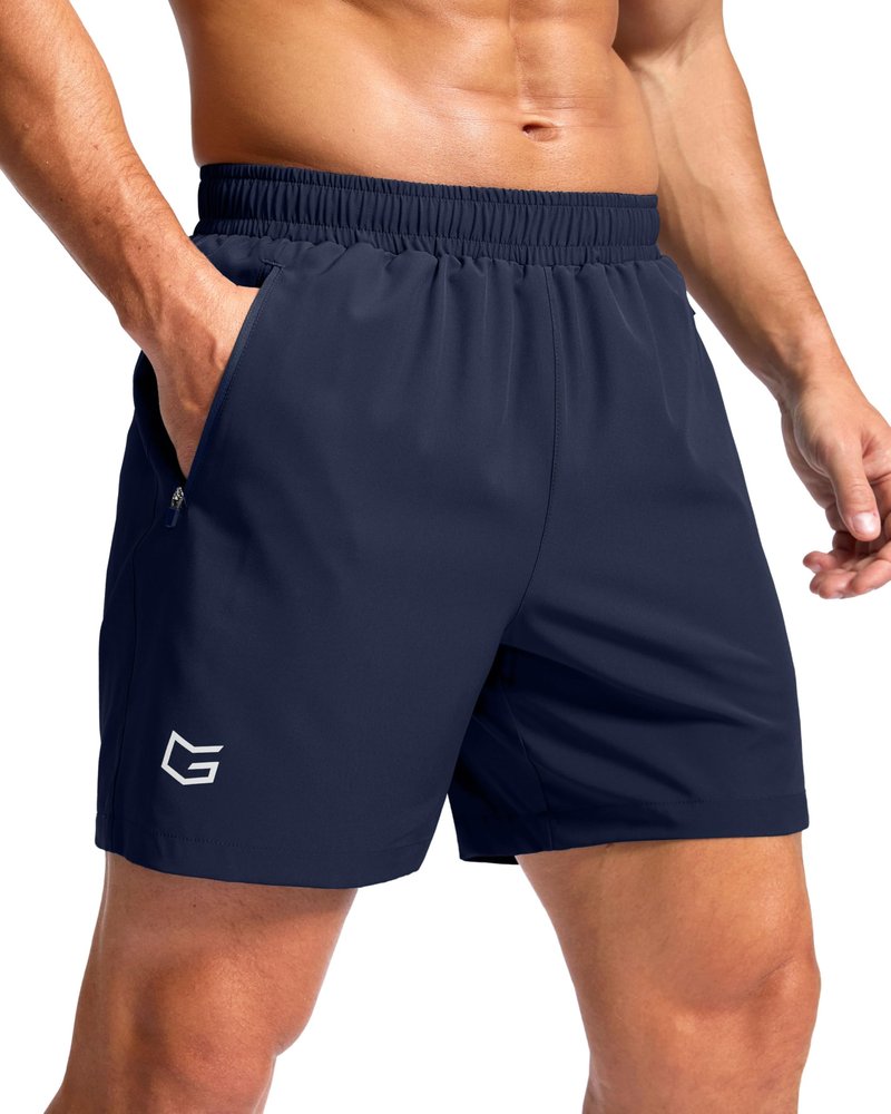 G Gradual Men's Athletic Running Shorts with Zipper Pockets Quick Dry 7"/ 5"/ 9" Workout Gym Shorts for Basketball Hiking(Navy,5S)