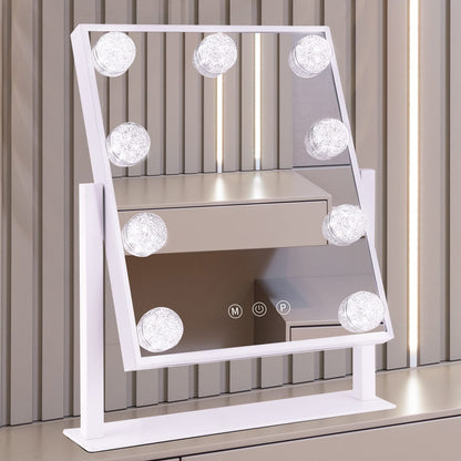 Lighted Makeup Mirror Hollywood Mirror Vanity Mirror with Lights, Touch Control Design 3 Colors Dimable LED Bulbs, Detachable 10X Magnification, 360°Rotation, (White) 12" L x 14" W
