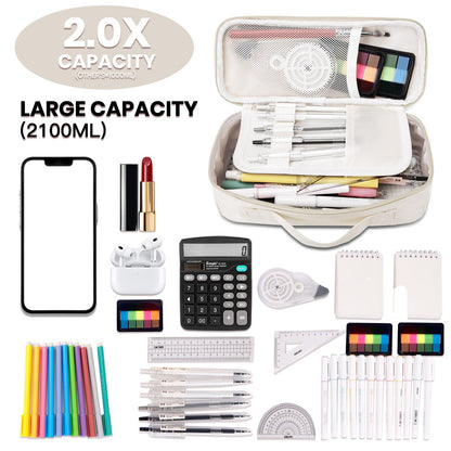 Hsmihair Big Capacity Pencil case pencil Bag Multifunctional Pencil Pouch with Compartmens, pencil box for girls boys Stationery Bag Pencil case Pouch Cosmetic 2100ML (White)