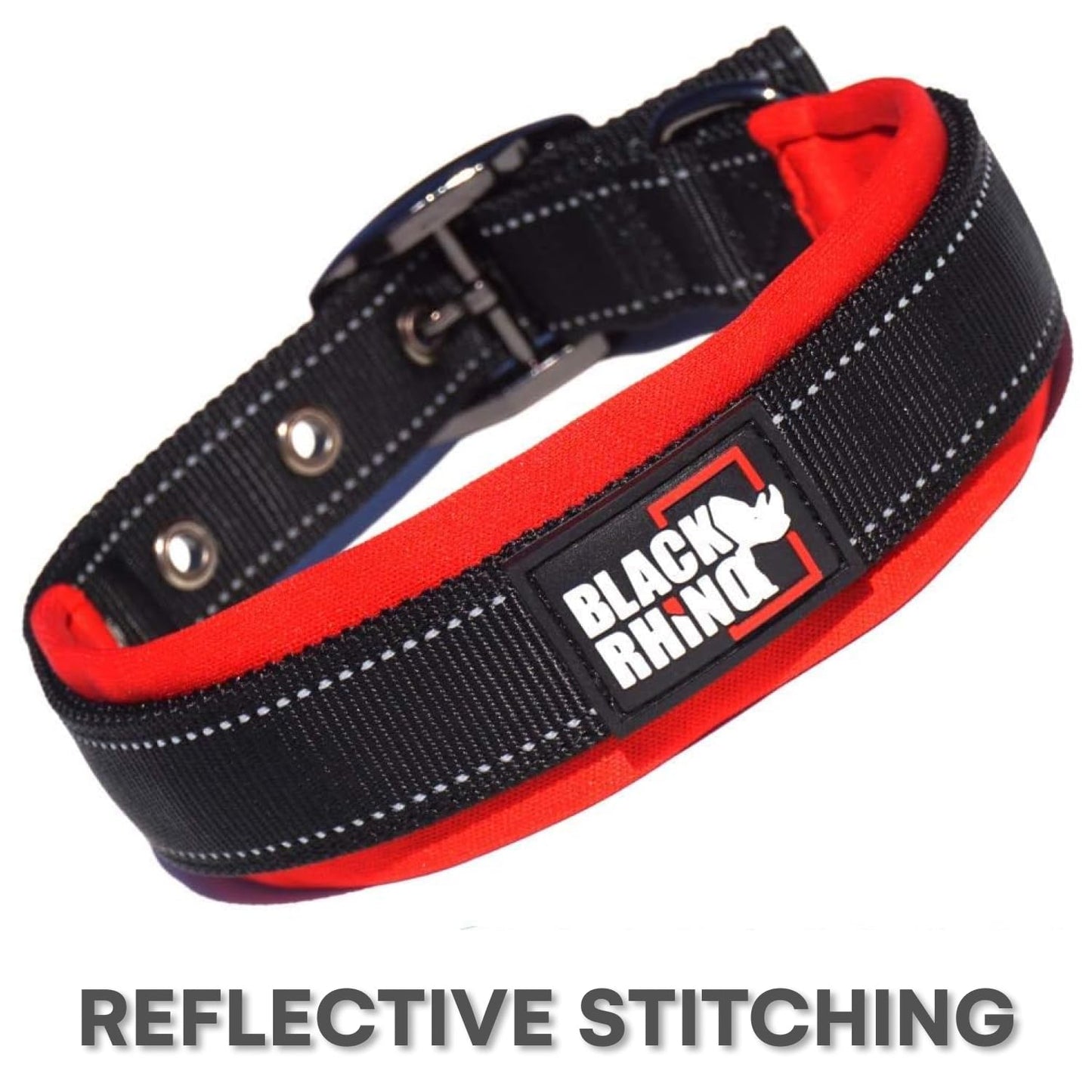 Black Rhino - The Comfort Collar Ultra Soft Neoprene Padded Dog Collar for All Breeds - Heavy Duty Adjustable Reflective Weatherproof (Medium, Red/Black)