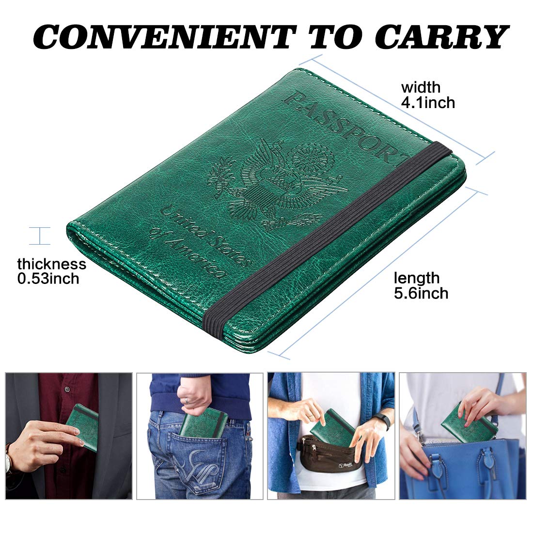 HerriaT Leather Passport Holder Cover Case RFID Blocking Travel Wallets Card Case for Women Men(Blackish green)