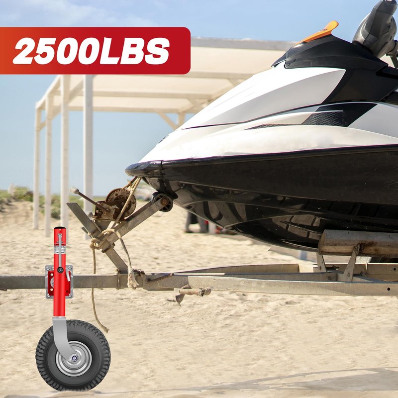 Beach Boat Trailer Jack 2500 lbs Capacity with 13.3" Wheels-Heavy Duty for 10.2" Lift-RV Boat Trailer Bolt-On Swivel Tongue Jack（Red）