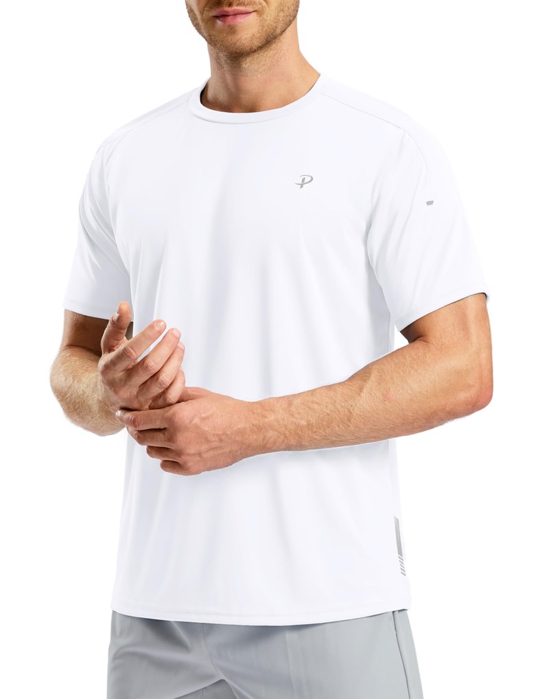 Pudolla Men's Workout Running T-Shirts Lightweight Quick Dry Athletic Gym Shirts for Men Short Sleeve Sport Tee Tops(White Large)