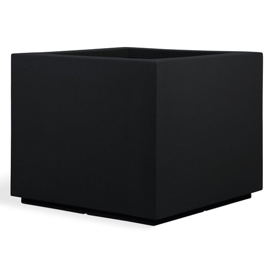 PolyStone Monterray Modern Outdoor/Indoor Square Planter - 23" x 23" x 19" H - Lightweight Weather Resistant Stone-Look Resin Planter - Commercial & Residential - Black