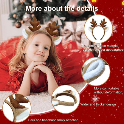 Beviliu Reindeer Antlers Headband - Animal Ears Headbands Fluffy Realistic Deer Antler Hairband Party Cosplay Costume Washing for Christmas Halloween